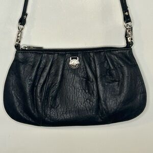 ADAX Copenhagen Black Pleated Leather Shoulder Bag with Silver Accent
